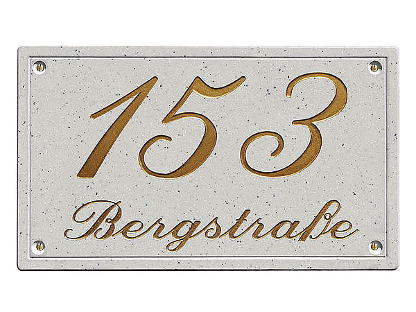 Schild mit Hausnummer und Straenname in Marmor Optik