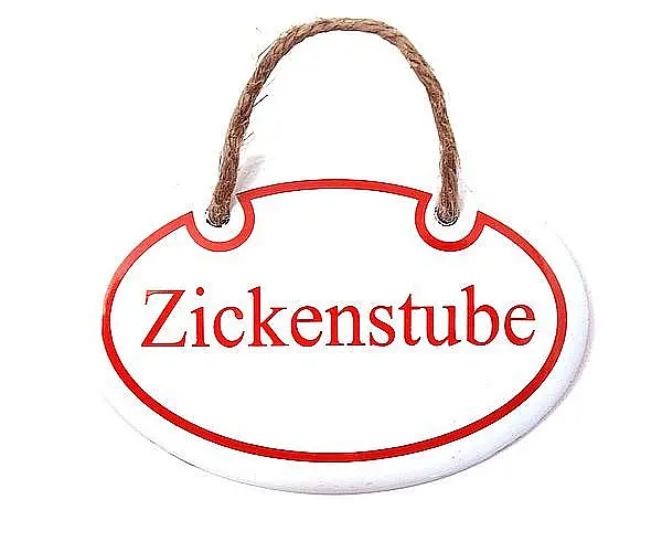 Emaille Türschild Zickenstube - 10,5 x 7 cm