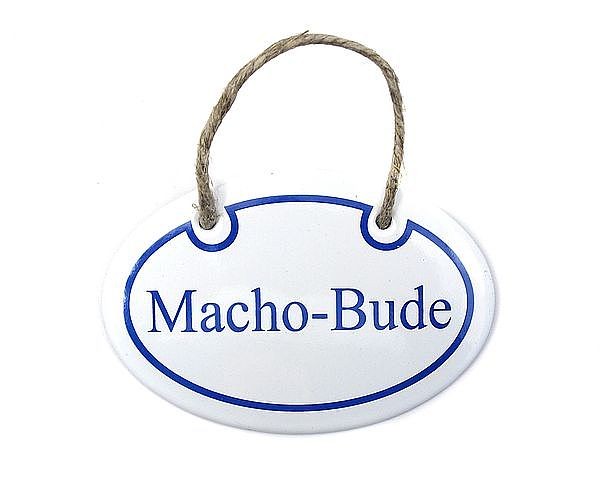 Emaille Türschild Macho-Bude - 10,5 x 7 cm
