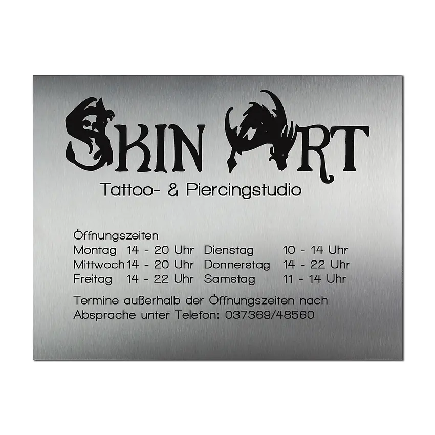 Firmenschild aus Edelstahl mit 26 x 20 cm