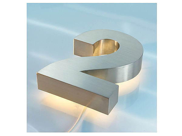 3D Edelstahl - Hausnummer hinterleuchtet mit weien LEDs - Ziffer 2