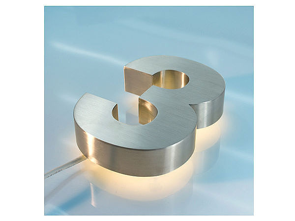 3D Edelstahl - Hausnummer hinterleuchtet mit weien LEDs - Ziffer 3