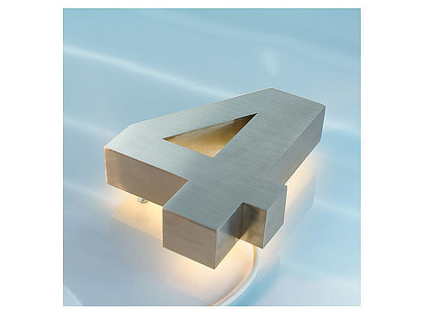 3D Edelstahl - Hausnummer hinterleuchtet mit weien LEDs - Ziffer 4