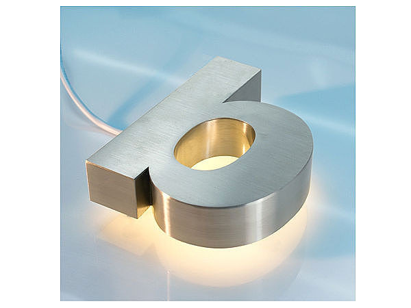 3D Edelstahl - Hausnummer mit weien LEDs - Buchstabe b