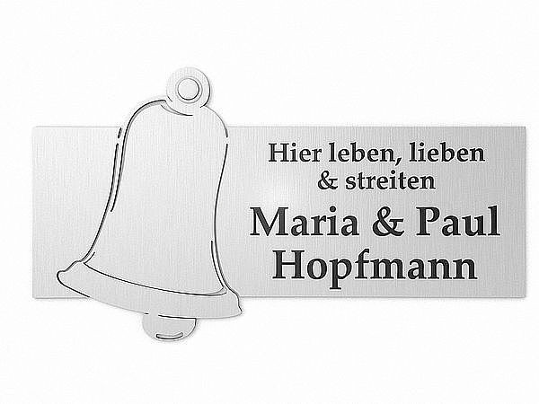 Edelstahlschild Glocke mit Name und Klingel - 330 mm x 180 mm