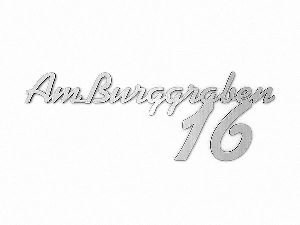 Edelstahl Hausnummer mit Straenname Typ 9 | bis 21 Buchstaben