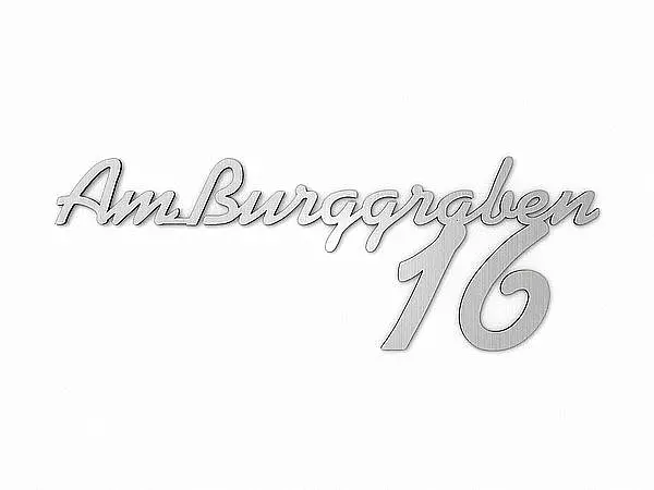 Edelstahl Hausnummer mit Straßenname Typ 9 | 230 mm hoch bis 21 Buchstaben