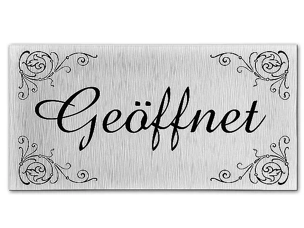 Klassisches Türschild aus Aluminium - Ornament - 20 x 10 cm - geöffnet