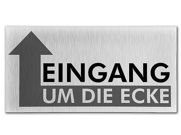 Eingang um die Ecke - Hinweisschild aus Aluminium