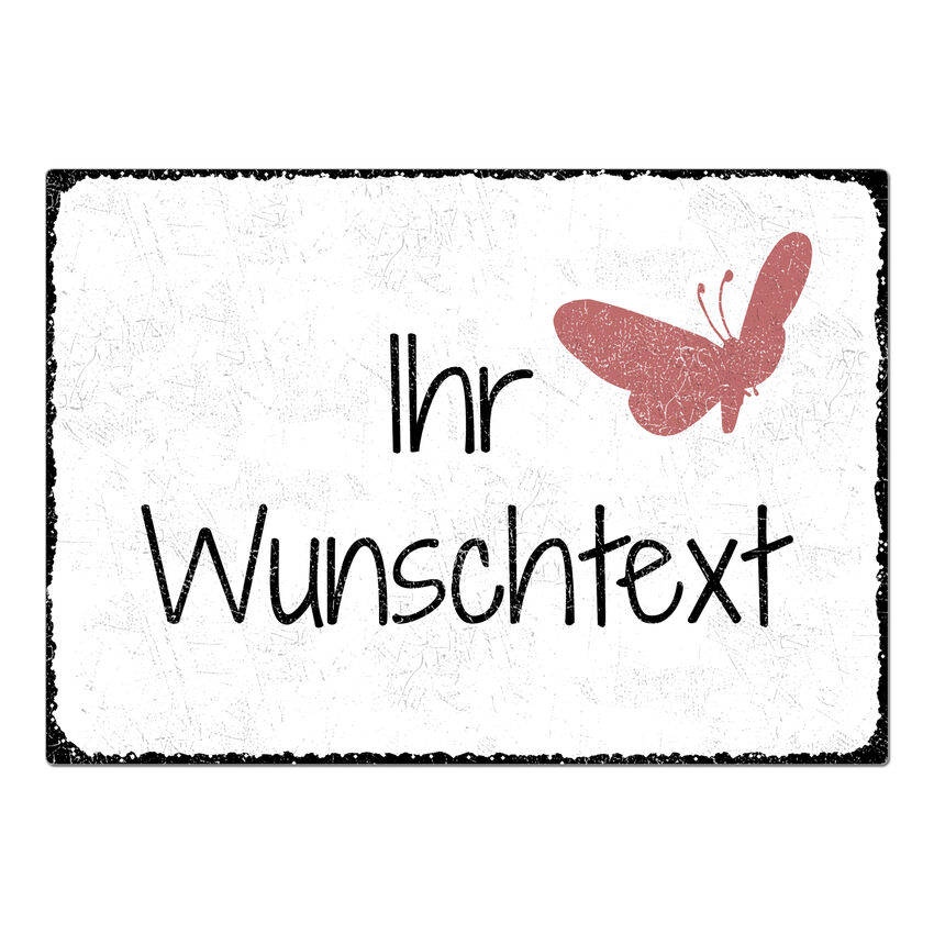 Blechschild A4 mit individuellem Wunschtext im Vintage Stil wei large