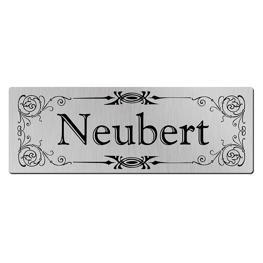 Briefkastenschild aus Aluminium mit Name - Ornament - 10 x 3,5 cm