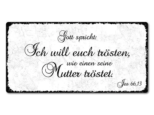 Vintage Schild mit Bibelspruch "Ich will euch trösten" 20 x 10 cm