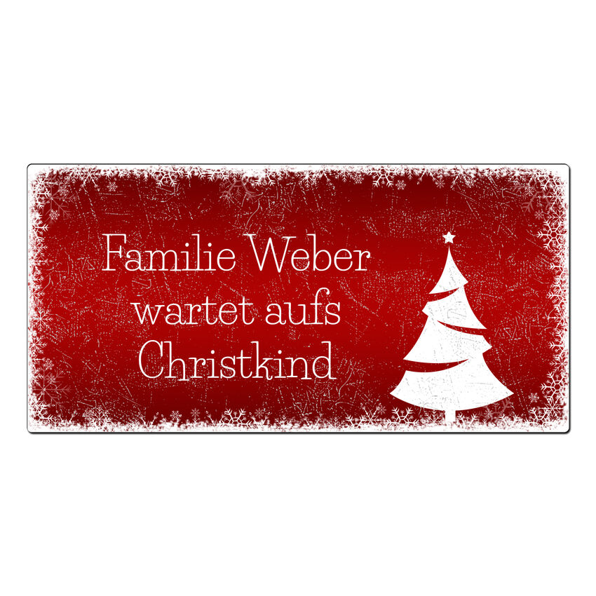 Weihnachtsdeko Schneeflckchen - Schild mit Wunschtext - 300 x 150 mm rot