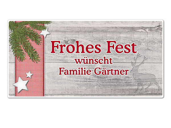 Httentraum Dekoschild Frohes Fest oder mit Wunschtext - 300 x 150 mm Motiv Tannenzweig