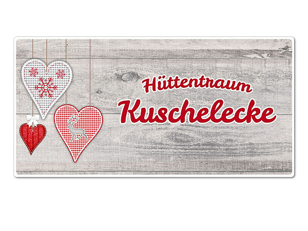 Httentraum Dekoschild Kuschelecke oder mit Wunschtext - 300 x 150 mm Motiv Herzen