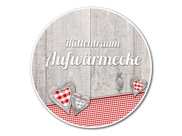 Dekoschild Httentraum Aufwrmecke oder Wunschtext - 148 mm Motiv Herzen
