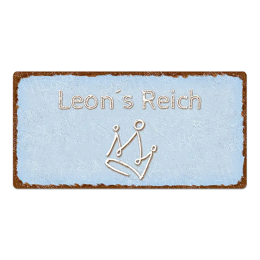 Dekoschild mit Name oder Wunschtext im Vintage Look hellblau 20 x 10 cm