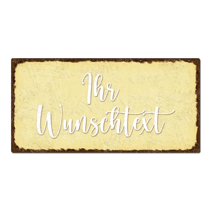 Türschild mit Name oder Wunschtext im Vintage Look gelb 20 x 10 cm