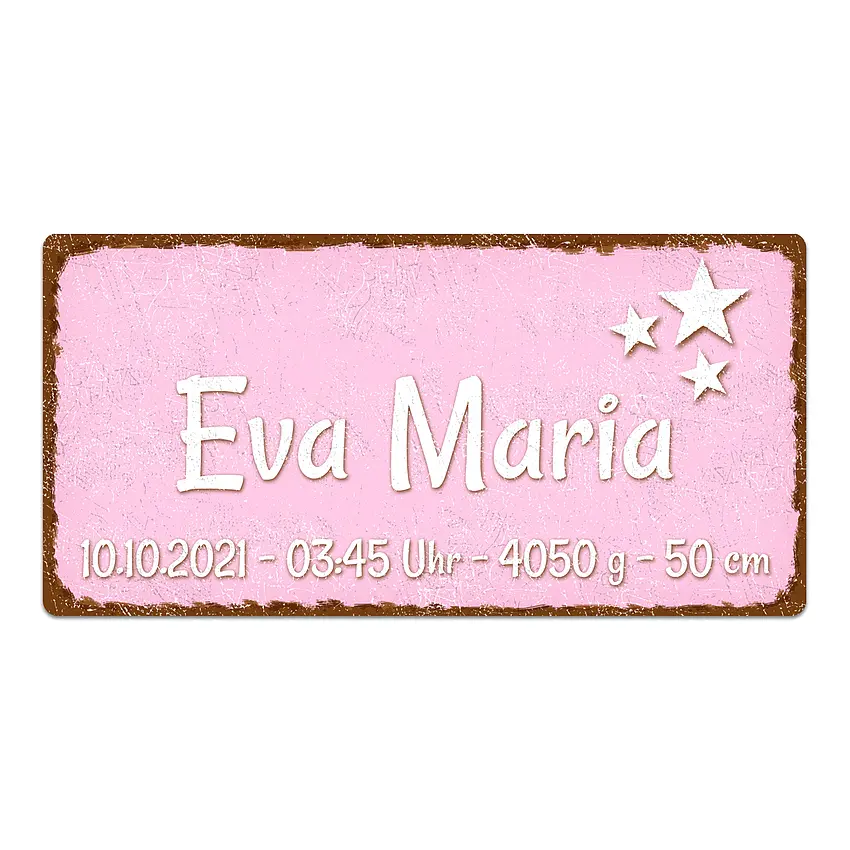 Kinderzimmerschild im Vintage Look mit Wunschtext rosa 20 x 10 cm