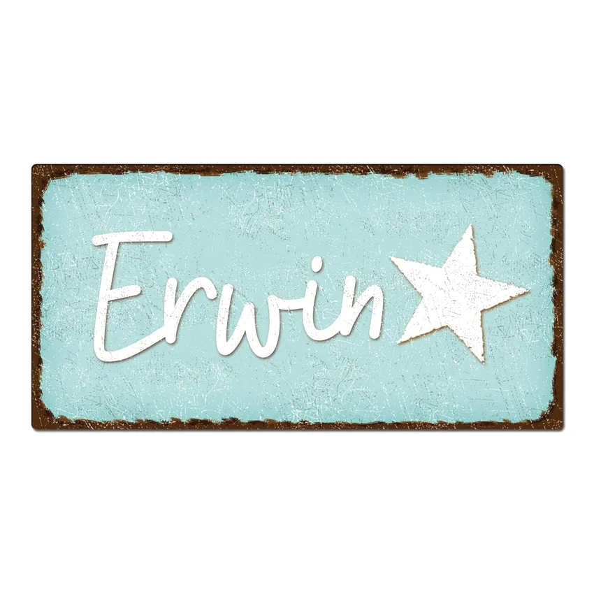 Namensschild im Vintage Look mit Wunschtext türkis 20 x 10 cm