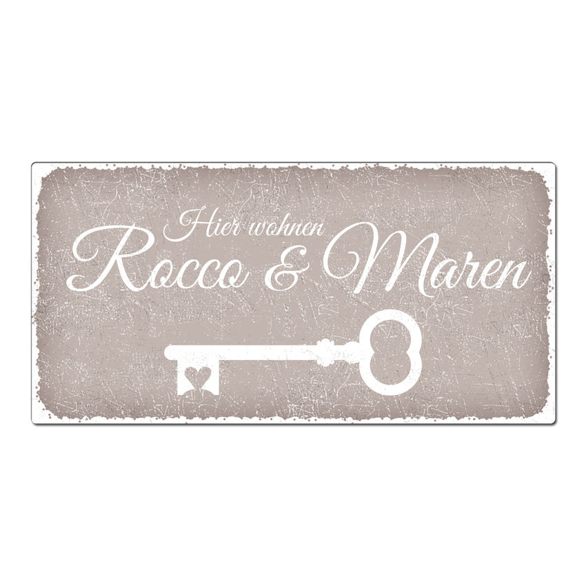 Türschild mit Wunschtext 200 x 100 mm vintage taupe small