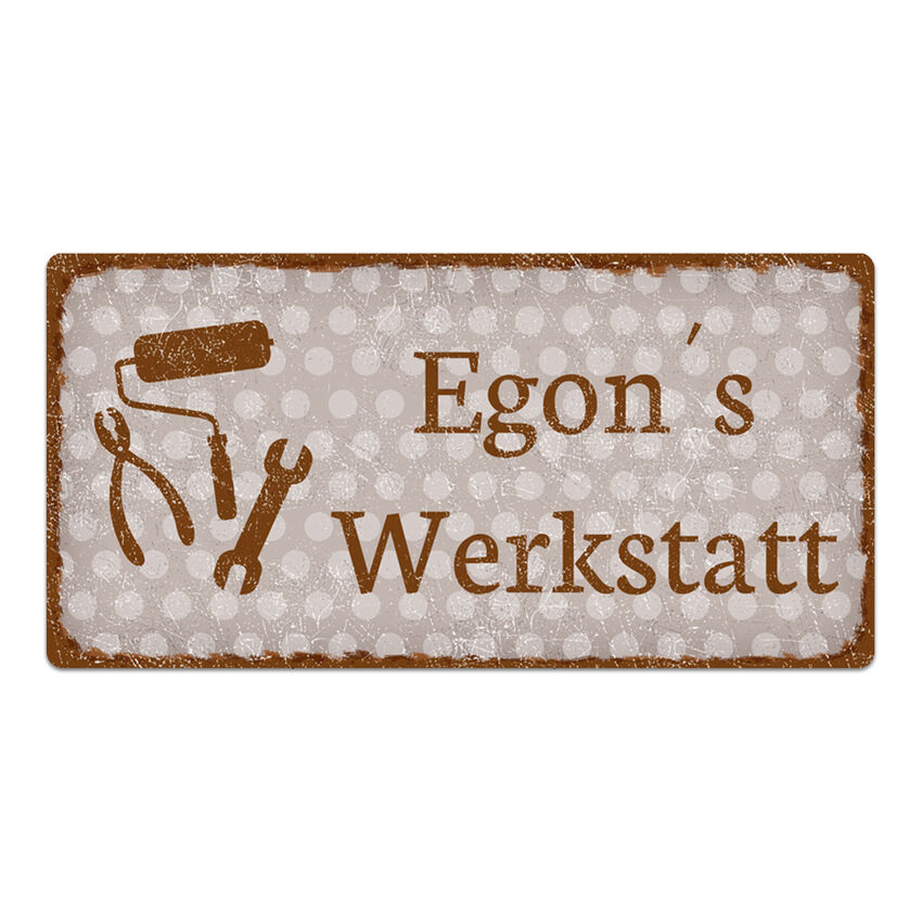 Dekoschild Pnktchen mit Wunschtext 200 x 100 mm vintage taupe small