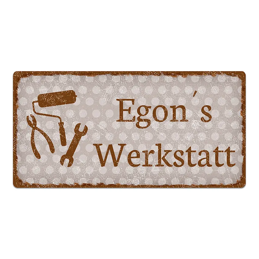 Dekoschild Pünktchen mit Wunschtext vintage taupe 20 x 10 cm