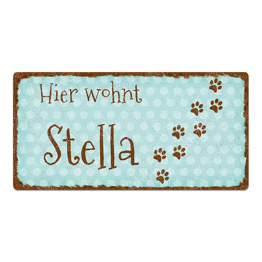 Türschild Pünktchen mit Wunschtext vintage türkis 20 x 10 cm