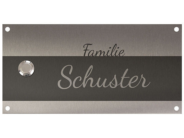 Namensschild mit Klingel aus Edelstahl 200 x 100 mm Modern