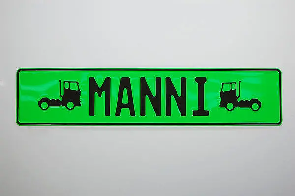 LKW Namensschild neongrün mit Wunschname und Symbol