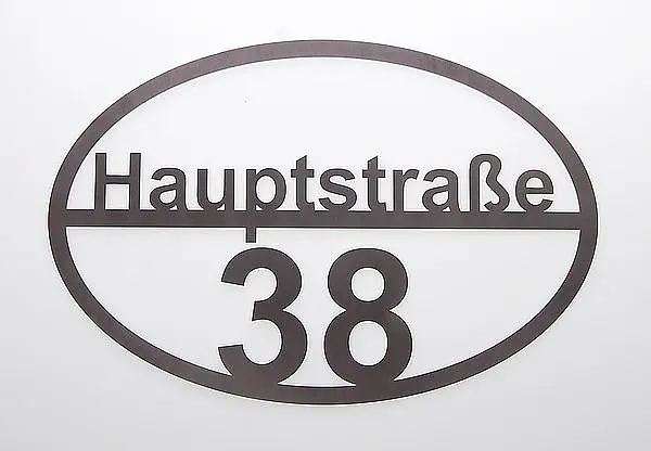 Ovales Edelstahl - Türschild mit Straßennamen und Hausnummer