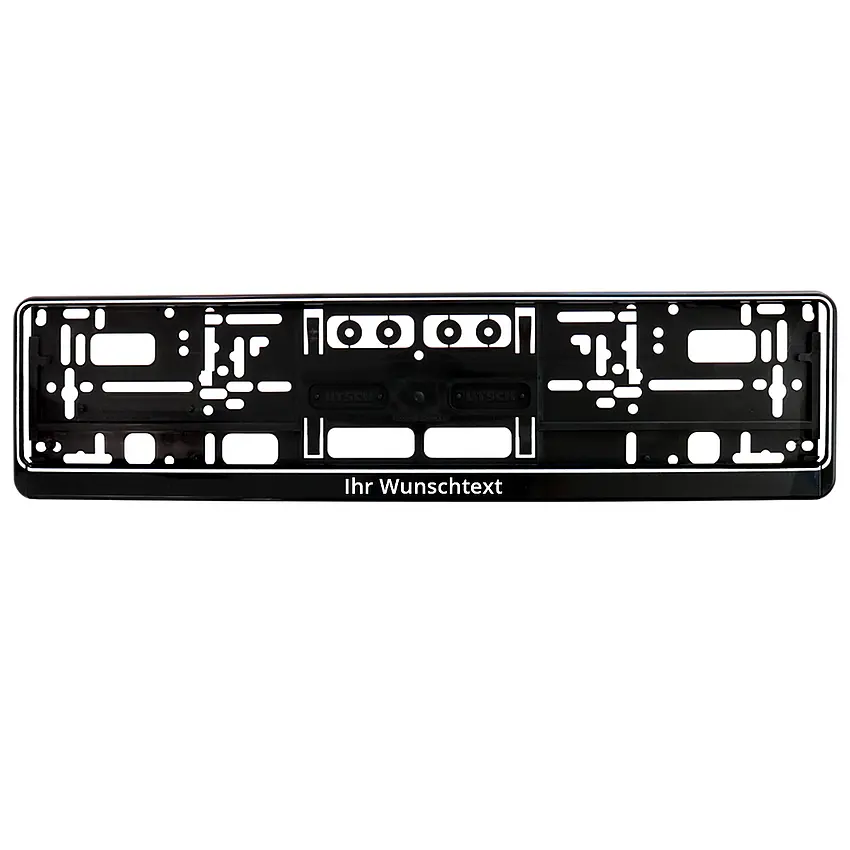 Kennzeichenhalter mit Wunschtext - schwarz/weiß - Größe: 52 cm - pro Stück