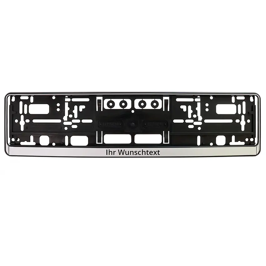 Kennzeichenhalter mit Wunschtext - schwarz/silber matt - 52 cm - - pro Stück