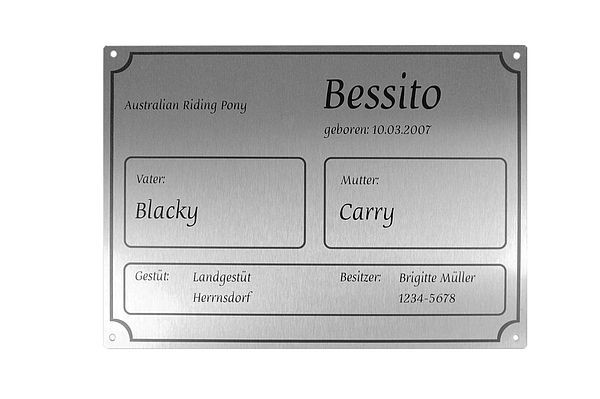 Stalltafel - Boxenschild fr den Pferdestall