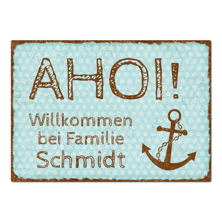 Trschild Pnktchen mit Wunschtext A4 vintage trkis large