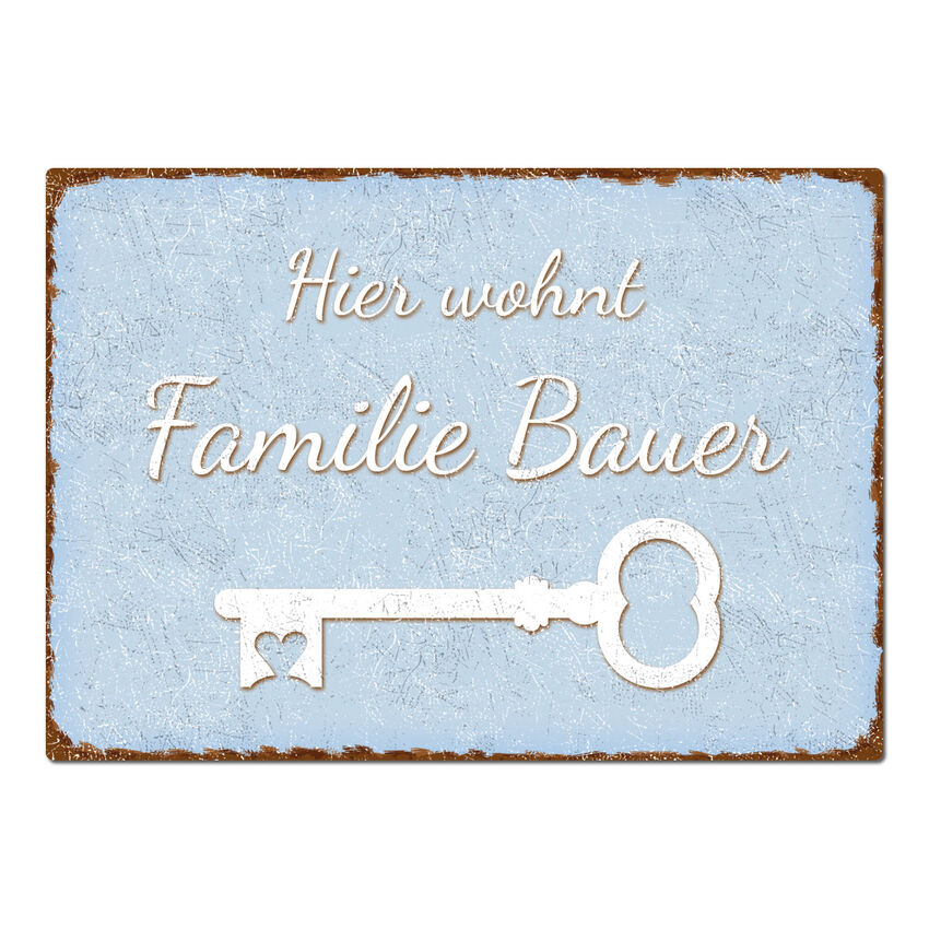 Dekoschild im Vintage Look mit Wunschtext A4 hellblau large