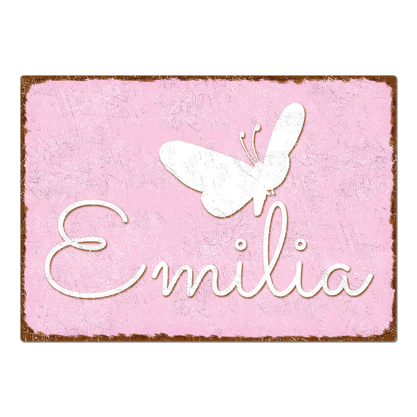 Dekoschild im Vintage Look mit Wunschtext A4 rosa large