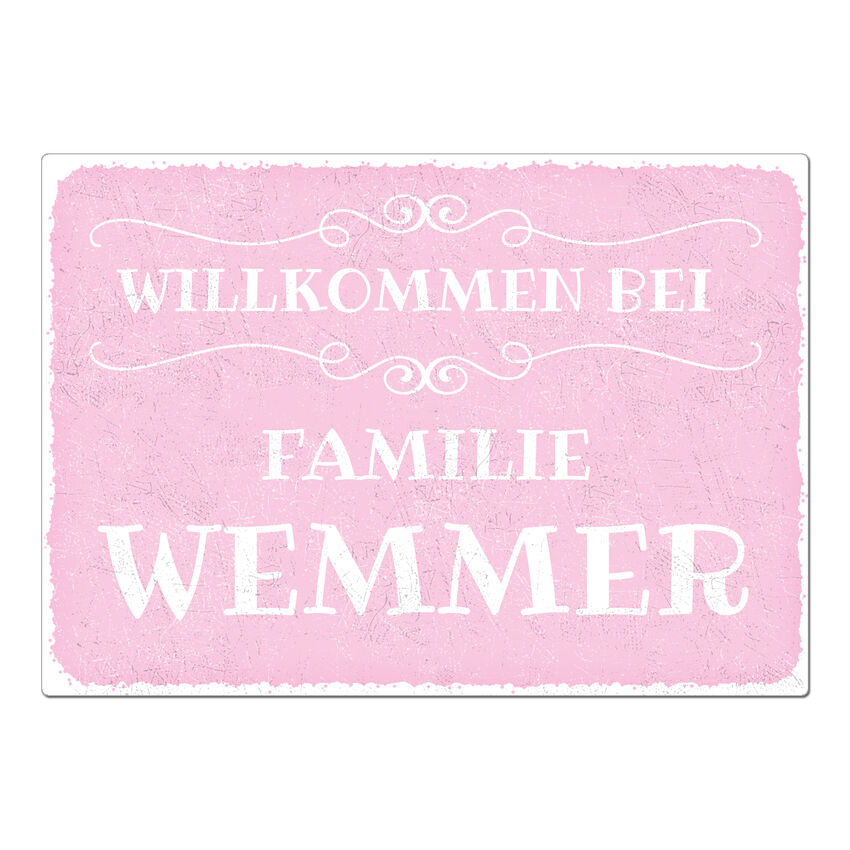 Vintage Schild mit Wunschtext A4 rosa large