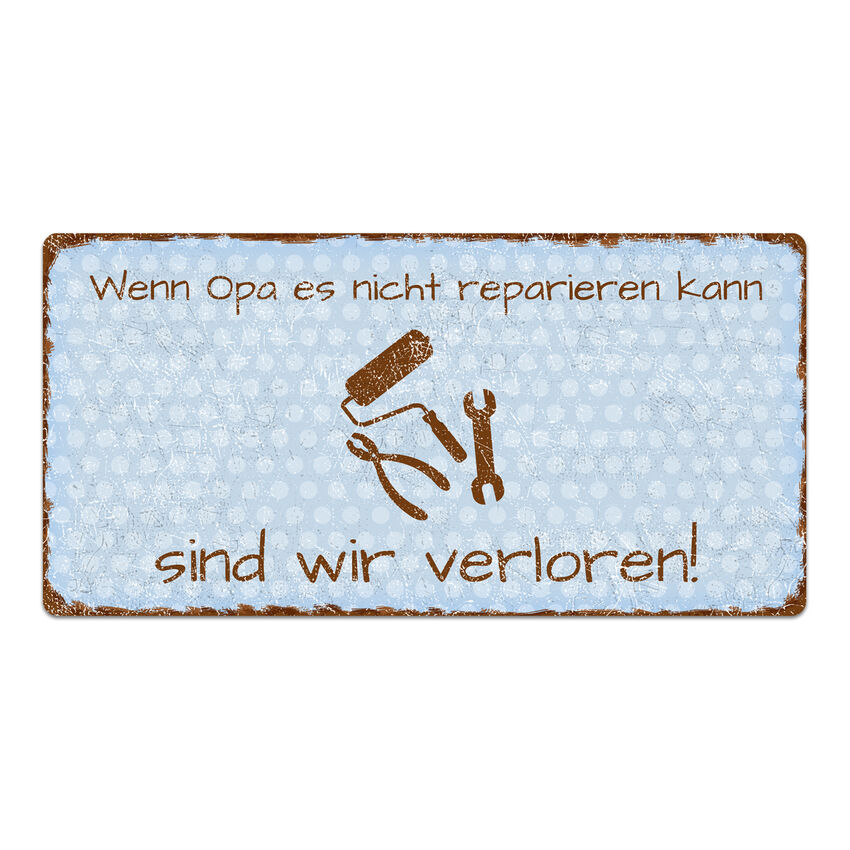 Vintage Trschild Pnktchen mit Wunschtext 300 x 150 mm hellblau medium