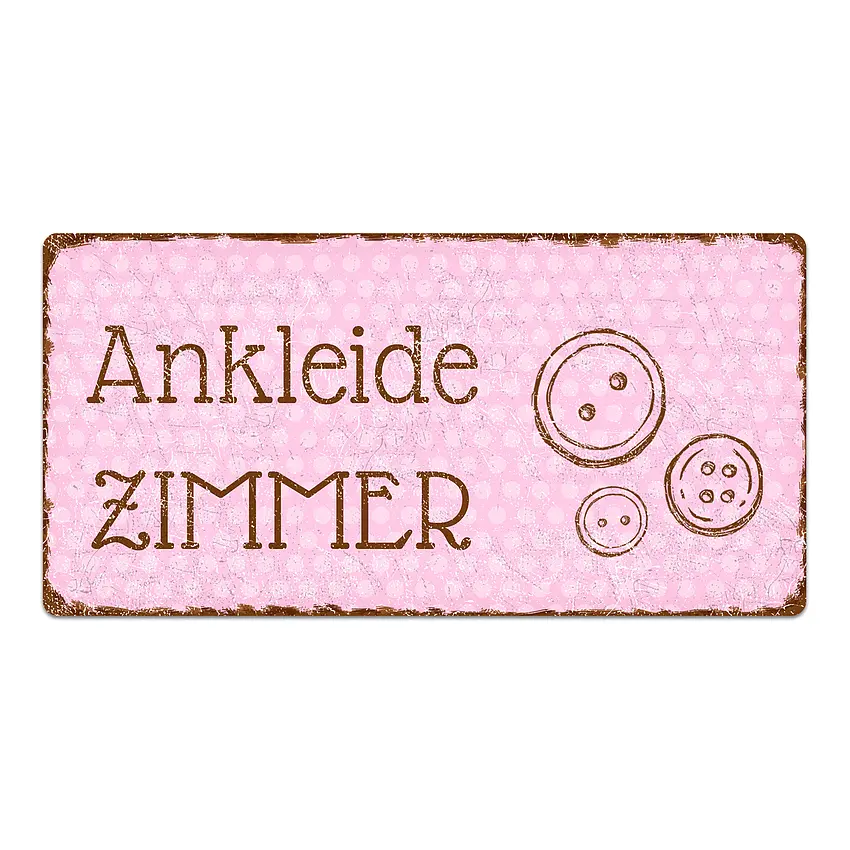 Vintage Türschild Pünktchen mit Wunschtext rosa 30 x 15 cm