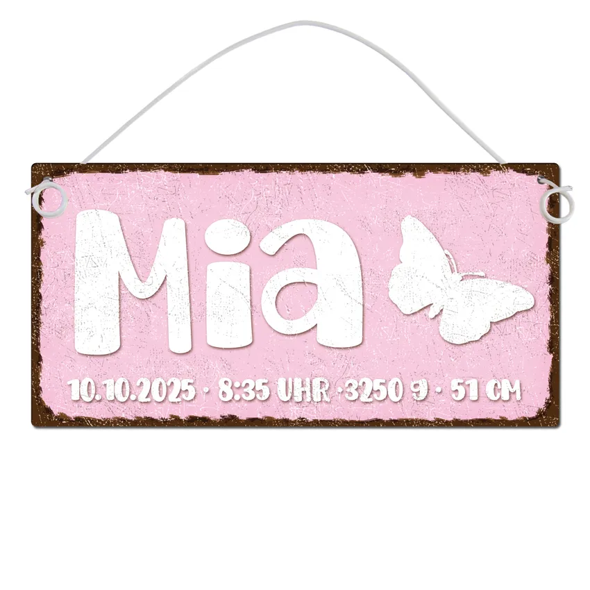 Dekoschild im Vintagestyle mit Wunschtext rosa 30 x 15 cm