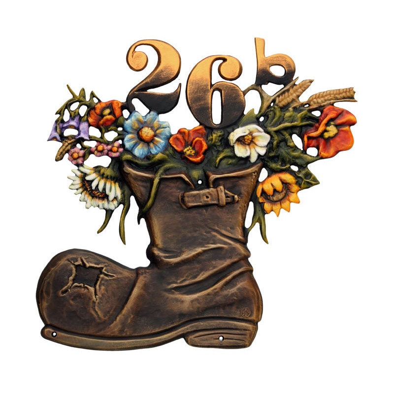 Hausnummer Blumenschuh aus Kunstguss 60 x 55 cm