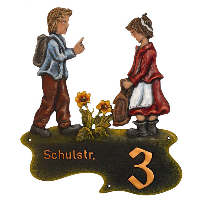Hausnummer Junge und Mdchen aus Kunstguss 50 x 55 cm