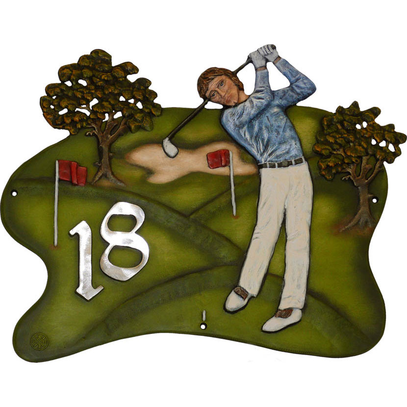 Hausnummer Golfer aus Kunstguss 60 x 50 cm