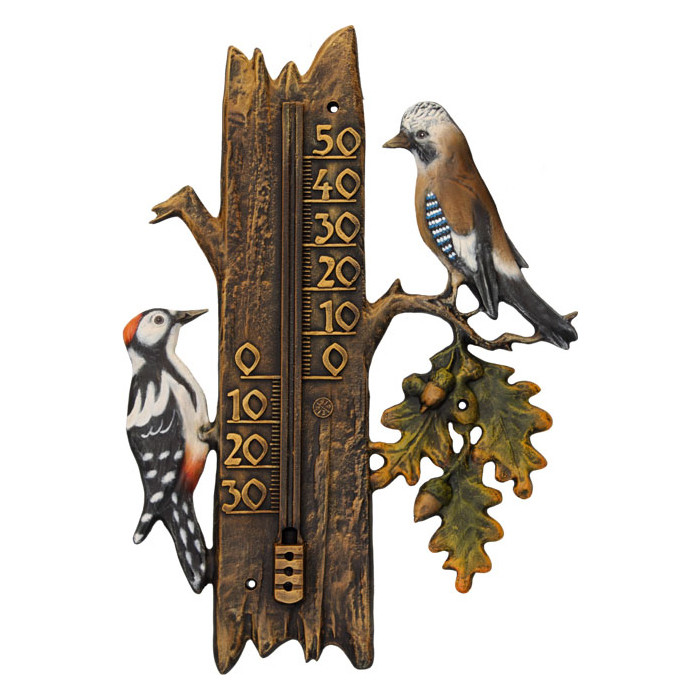 Thermometer Specht und Eichelhher aus Kunstguss 40 x 55 cm