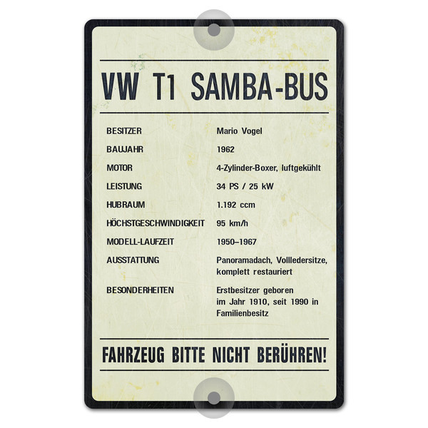 Prsentationsschild fr Oldtimer 200 x 300 mm