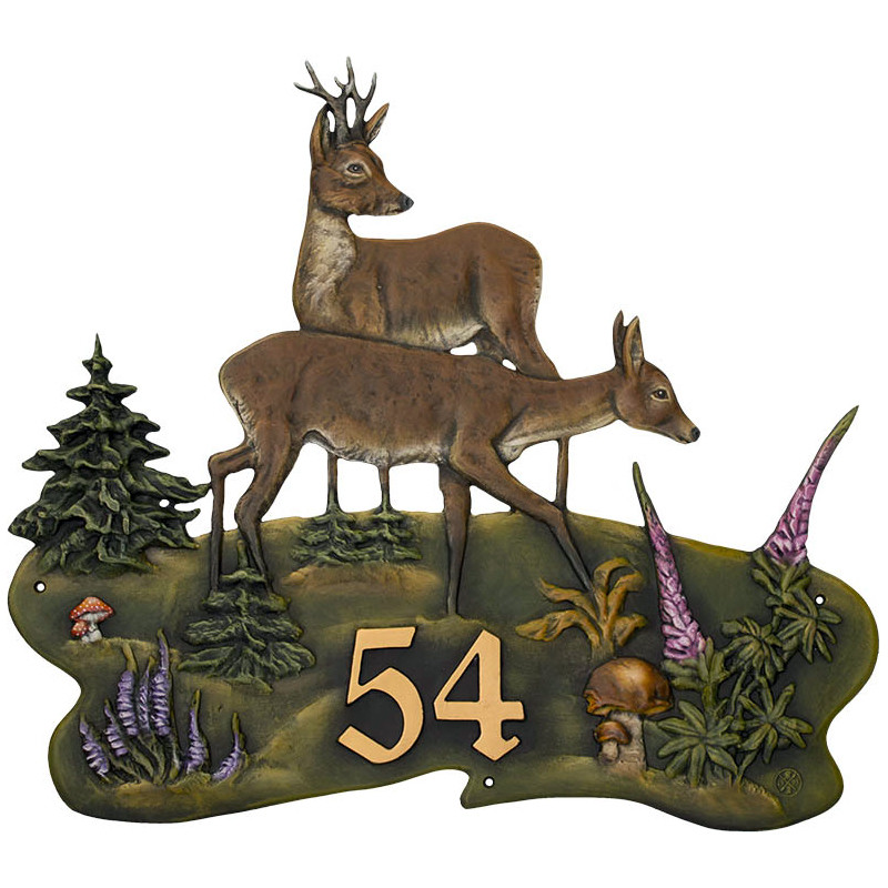 Hausnummer Rehe aus Kunstguss 80 x 80 cm