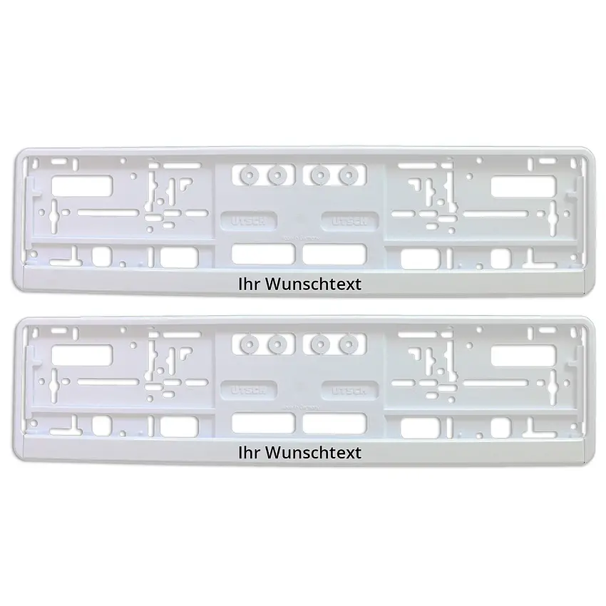 Kennzeichenhalter weiß mit Wunschtext - Größe 52 cm - pro Paar