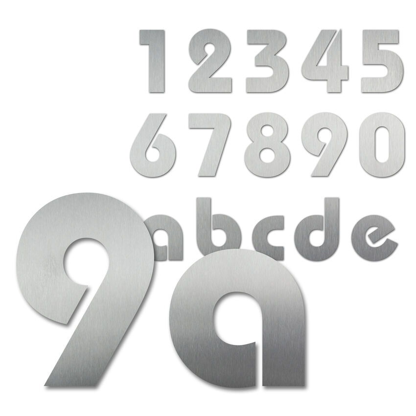 Hausnummern aus Edelstahl in Bauhaus Schrift 300 mm