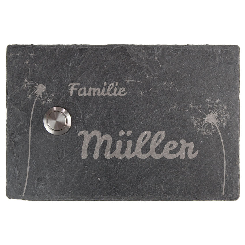 Klingel aus Schiefer 15 x 10 cm - Design Pusteblume